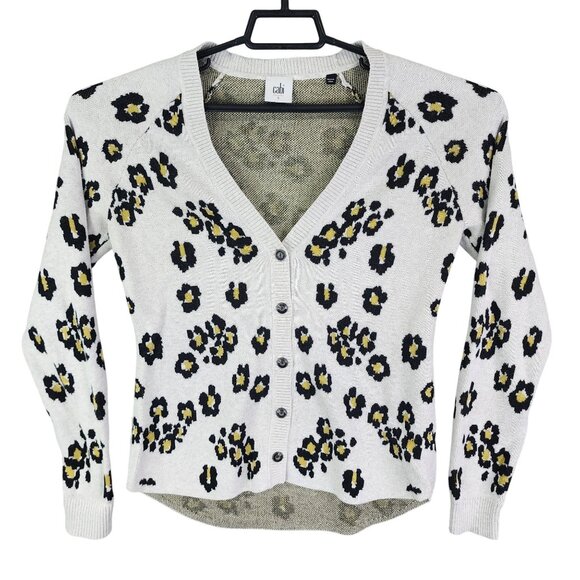 Womens Beige Cabi Animal Print Cardigan Sweater Button-Up Long Sleeve Size S - Picture 1 of 8